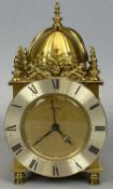 SWIZA GILDED BRASS CASED ALARM LANTERN CLOCK, silvered chapter ring with Arabic numerals, 8-day