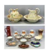 CAULDONWARE FLORAL DECORATED TOILET JUG & BOWL, Victorian lustre glazed toilet jug and bowl, Mintons