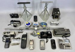 CHROME CAR BUMPER BAR WITH 3 BADGES, RAC, Motor Caravanners Club and RSPB, vintage chrome and enamel