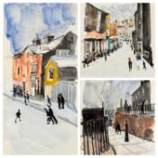 ‡ HAROLD RILEY DL DLITT FRCS DFA ATC (1934-2023) three watercolours - street scenes with figures,