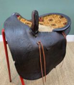 THE EQUESTRIAN CLUB HOUSE: TEXAS SIDE SADDLE, c. 1880, tooled leather and carpet seat, 66cms long