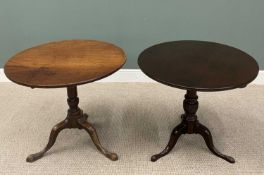 TWO MAHOGANY CIRCULAR TILT TOP TRIPOD TABLES CIRCA 1840, both on turned columns and three splayed