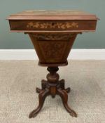 INLAID WALNUT WORK TABLE CIRCA 1870, having colourful woods floral spray inlaid to the top, interior