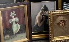 THREE VICTORIAN & LATER FEMALE STUDY PAINTINGS AND PRINTS, lot comprises a gouache study of a