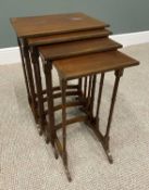 MAHOGANY TABLE QUARTETTO, the tops having boxwood strung borders on turned and block spindle