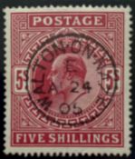 GB SUPERB USED EVII 5/-, brilliant Walton-on-Naze circular date stamp