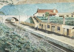 ‡ THOMAS PRYTHERCH (1864-1926) watercolour - entitled 'Pontsarn Station' unsigned, 28 x 40cms