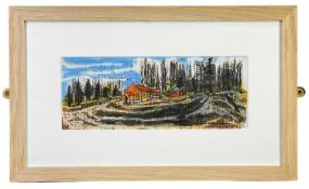 ‡ CEFYN BURGESS ink & pastel on newspaper - entitled verso, 'Capel Bethesda' (Y Gaiman,