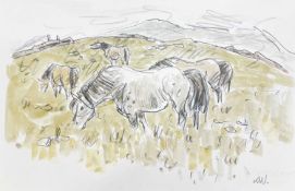 SIR KYFFIN WILLIAMS RA exhibition card - 'Ponies at Rhosgadfan' 1992, 14.5 x 20cms Provenance: