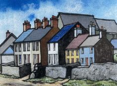 ‡ WARREN WATKINSON MORRIS mixed media – architectural colourful view of an Ynys Mon (Anglesey)