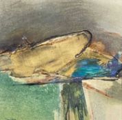 ‡ TOM NASH mixed media - Winter Landscape, Fontvielle, Daudet, France, titlted verso on Attic