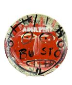 NEALE HOWELLS acrylic on ceramic - entitled 'Busto', signed and dated verso 2023, 20cms diameter