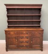 GOOD NORTH WALES OAK DRESSER circa 1850, wide backboards to a three-shelf upper rack, having