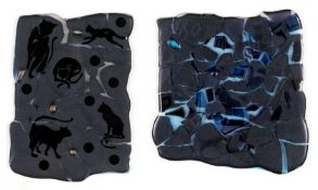 ‡ BILL SWANN (Welsh, 20th Century) two acid etched glass panels - 'Cathod VI' (Cats VI), 21 x