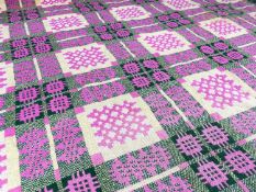 VINTAGE WELSH TAPESTRY BLANKET, reversible, pink ground with black, white and grey details,