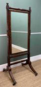 LATE REGENCY CHEVAL MIRROR, brass lions paw feet on castors, 165h x 63w x 69cms d Provenance: