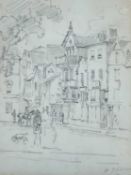WILLIAM GIBBONS (fl. 1858-1892) pencil on paper - sketch of figures and horseman in a town, probably