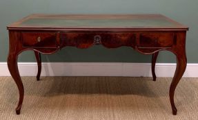 LOUIS XV-STYLE BUREAU PLAT, half inset leather writing surface, three full depth frieze drawers, 77h