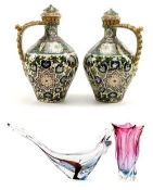 STUDIO GLASS & BOHEMIAN FLASKS, comprising MAX VERBOEKET FOR KRISTALUNIE MAASTRICT studio glass