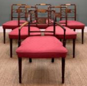 SET LATE 18TH CENTURY MAHOGANY DINING CHAIRS, Sheraton style, one armchair, four singles, turned