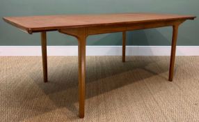 MID-CENTURY McINTOSH T3 TEAK EXTENDING DINING TABLE, patent no. 1012786, two bi-fold leaves, 74h x