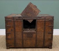 INDIAN HARDWOOD & IRON STRONG BOX, wrought iron straps and handles, fitted interior, 62h x 87w x