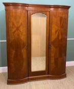 EARLY 20TH CENTURY MAHOGANY THREE-DOOR COMPACTUM, fan veneered panels, two slides, three drawers,