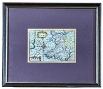 PIETER VAN DEN KEERE coloured antique map of Wales, circa 1627, 9 x 13cms Provenance: private