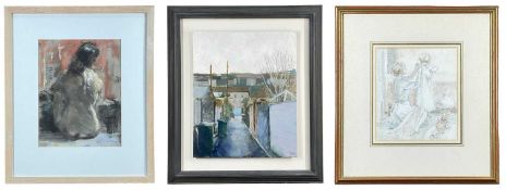 ‡ RAY DENTON pastel on paper - life drawing, seated nude, signed, 30 x 23cms, PHILIP WATKINS oil