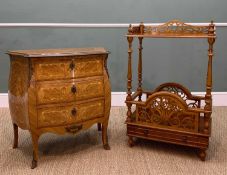 MODERN REPRODUCTION ITALIAN MARQUETRY BOMBE COMMODE, 78h x 82w x 43cms d, together with a