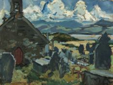 ATTRIBUTED TO PAUL BERTALOT oil on board - Treflys Church, unsigned, titled verso, 35 x 46cms