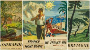 FOUR VINTAGE FRENCH RAILWAY POSTERS, colour lithographs, comprising Herve Baille 'The French