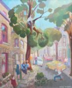 ‡ GEORGE KILIBARDA acrylic on board - entitled verso 'Tree Cutters' (Cardiff), signed and dated '89,