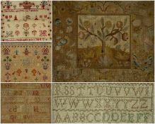 ASSORTED ANTIQUE NEEDLWORK, including 17th C.-style petit point panel decorated with a fruiting tree