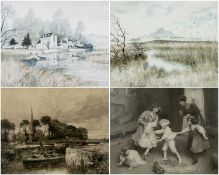 FOUR PRINTS, comprising Benjamin Williams Leader, etching - Lock at Stratford upon Avon, 65 x 80cms;