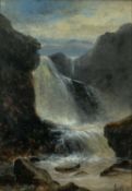 JOHN BRANDON SMITH oil on board - Waterfall, Llanberis, signed J Smith and dated 1881, 34 x 24cms