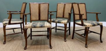 FOUR STYLISH CANED STAINED BEECH ARMCHAIRS, 85h x 58w x 48cms d (4) Provenance: private collection
