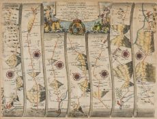 JOHN OGLIBY, The Road Map From Carmarthen to Aberistwith, hand coloured map, 33 x 45cms
