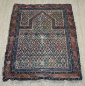 LATE 19TH C. MARASALI PRAYER RUG, East Caucasus, the ivory serrated lattice field with stylised