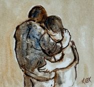 ‡ KAREL LEK mixed media - embrace, signed, titled and dated 2010 on Attic Gallery label verso, 13