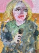 ‡ JACQUELINE ALKEMA mixed media - entitled verso, 'Karaoke 1', signed, titled verso, 33 x 25cms