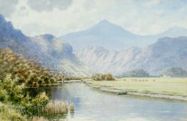 WARREN WILLIAMS watercolour - entitled verso, 'The River Glaslyn and Snowdon', signed, 33 x 51cms