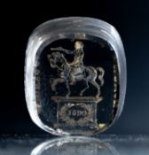 VICTORIAN ROCK CRYSTAL 'BATTLE OF THE BOYNE' SEAL, the matrix carved with William of Orange on