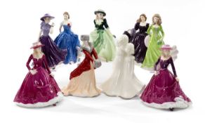 NINE ROYAL WORCESTER BONE CHINA FIGURES including, Floral Ladies January, Lara Christmas Morning,