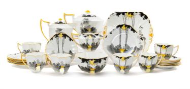 SHELLEY BONE CHINA TEA SERVICE, pattern 11878 Sunset & Tall Trees, for six place settings