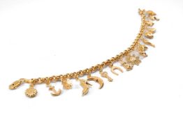 9CT GOLD CHARM BRACELET, 20cms long, 8.8gms Provenance: deceased estate Pembrokeshire Comments: good