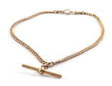 9CT GOLD ALBERT CHAIN, curb link, T-bar, 43cms long, 38.0gms Provenance: deceased estate