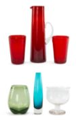 ASSORTED 20TH CENTURY GLASS including tapering Swedish turquoise cased glass vase, 1970s, sea