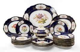 19TH C. JOHN RIDGEWAY BOTANICAL PART DINNER SERVICE, c. 1830, pattern no. 6133, painted with