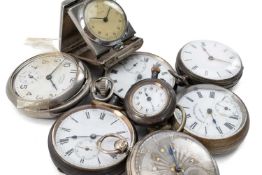ASSORTED POCKET WATCHES comprising three silver pocket watches, four plated examples and a pocket